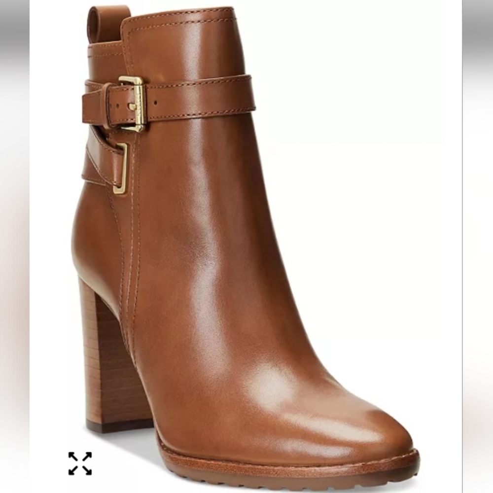 NWT: RALPH LAUREN, MADISYN CALFSKIN BOOTIE HEEL.